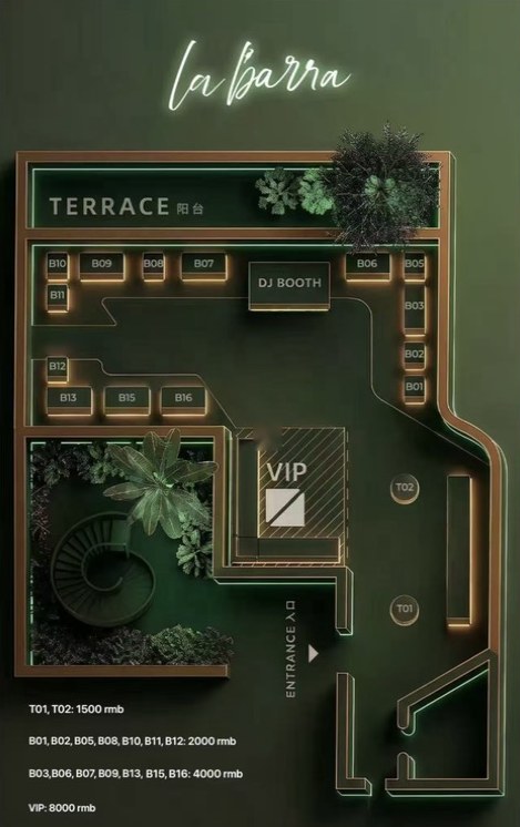 La Barra floor plan with table numbers