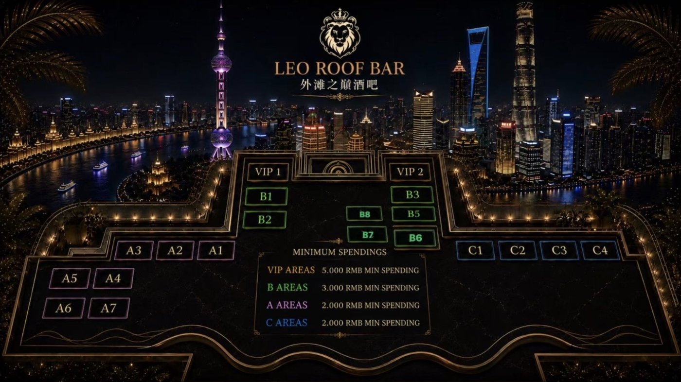 Leo Roof Bar floor plan with table numbers