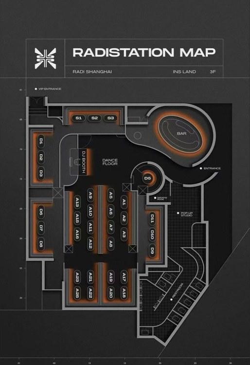 Radi Club floor plan with table numbers